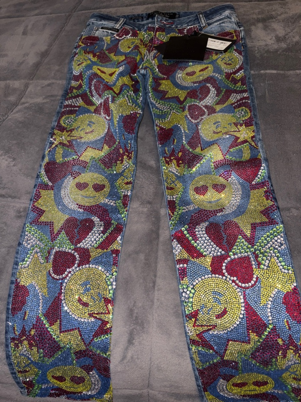 Philipp Plein Embellished Rainbow Emoji Straight Leg Jeans